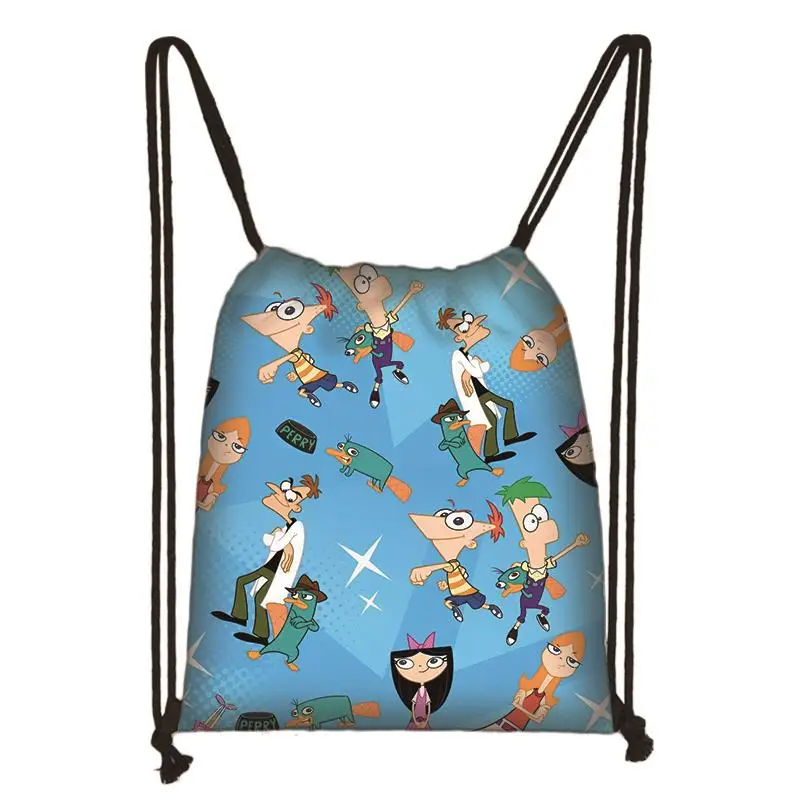 

Сумка на шнурке Disney Phineas And Ferb, Повседневная сумка для мальчиков и девочек, рюкзак на шнурке, сумки для хранения, пляжные сумки для покупок