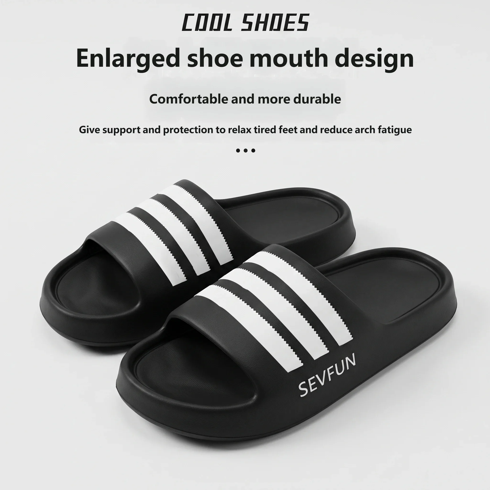 Fashion Men Three Stripes EVA Slippers Lightweight Platform Indoor Home Beach Slide Sandals