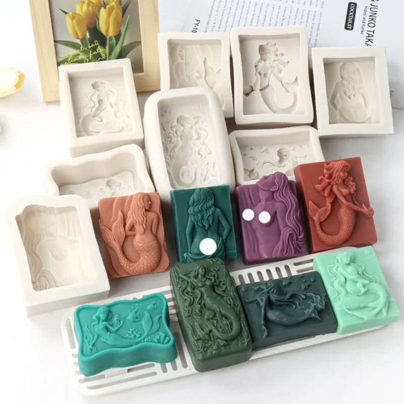 Stampo per sapone in Silicone a sirena Multi stile fai da te Ocean Goddess Candle Resin Making Geometry Square Chocolate Mold Desk Decor Gifts