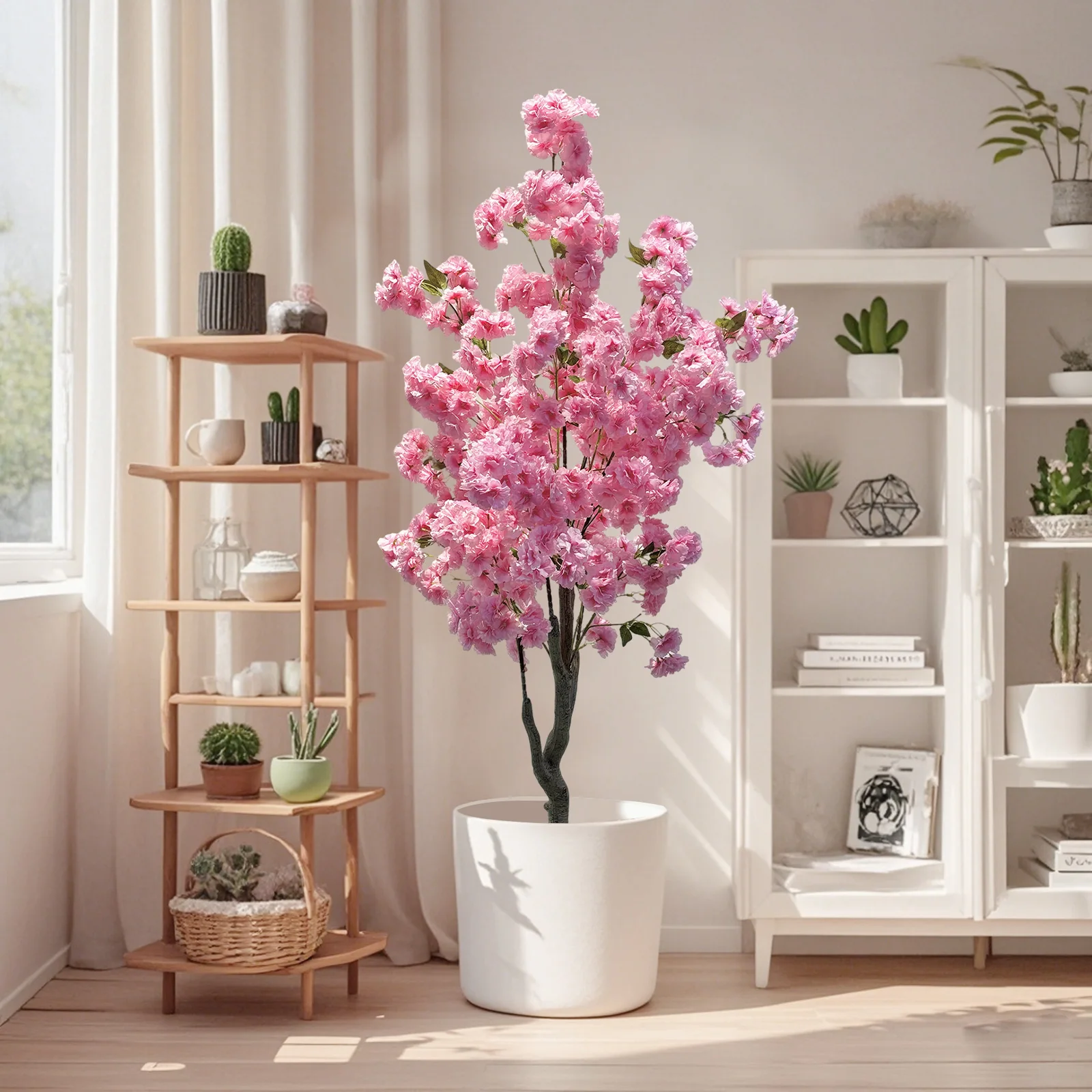 Albero di fiori di ciliegio artificiale Albero decorativo di fiori di ciliegio finto alto 150 cm in vaso, per l'arredamento dell'angolo interno domestico