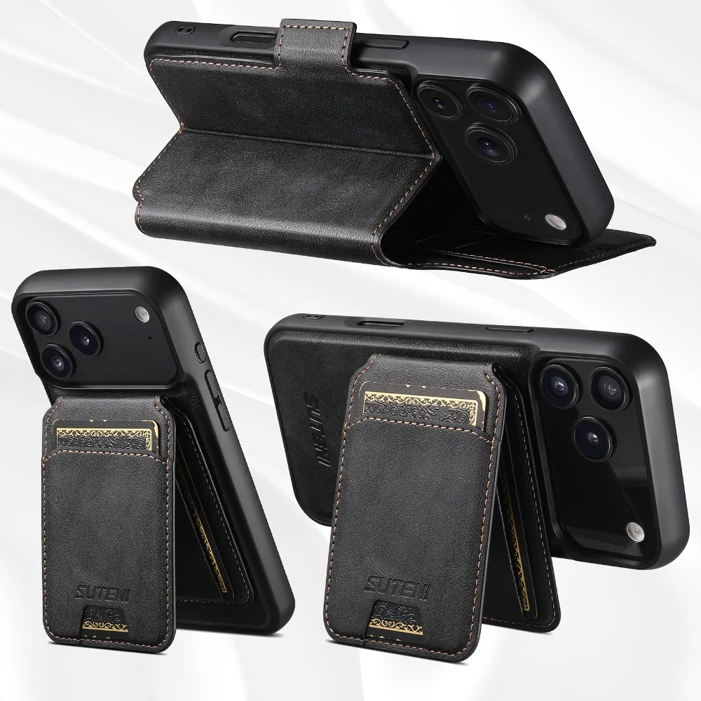 

3 in 1 Detachable Side Magnetic Flip Phone Cover for iPhone 17 Air 16 15 14 Plus 13 12 Pro Max with Wallet Card Case Slots