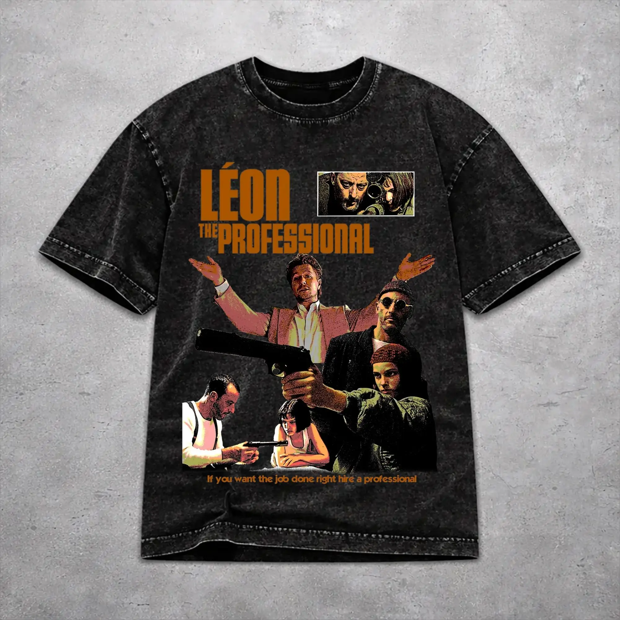 Men Women Harajuku Washed T-shirts Leons Movie The Professional Printed T Shirt Merch Oversize  Tees Tops