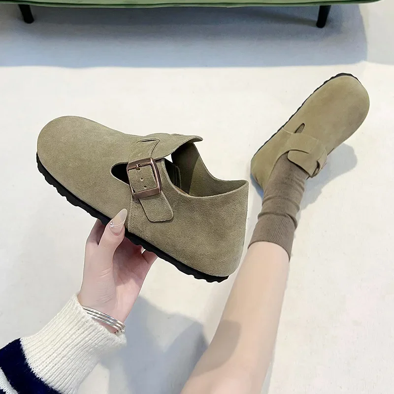 

All-inclusive leather cork thick-soled inner height-increasing shoes men and women with the same single shoes Doudou shoes