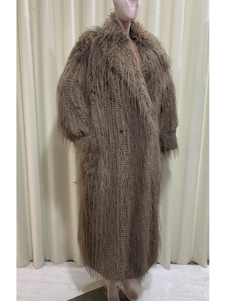 Autumn Winter Extra Long Oversized Colorful Warm Soft Hairy Faux Fur Coat Women Loose Casual Emo Fluffy Overcoat Streetwear 2025