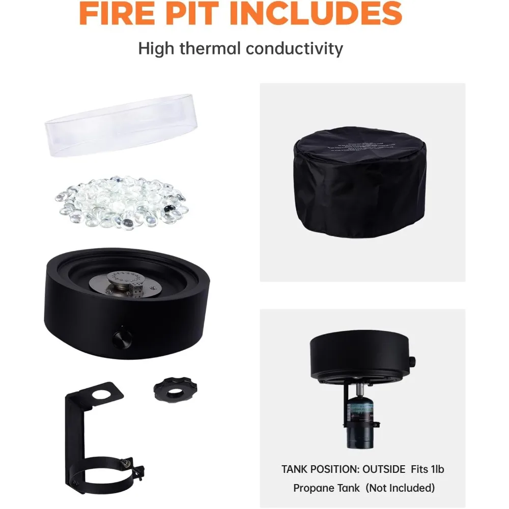 حفرة نار من البروبان على سطح الطاولة، حفرة نار بفتحة مظلة غاز خارجية، وعاء حريق مستدير للمدفأة المحمولة مع واقي زجاجي للرياح #6