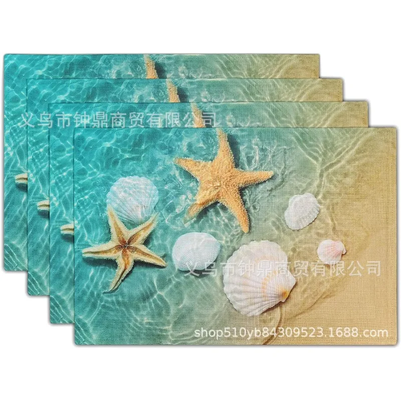 Beach Theme Placemats Set of 4 Summer Ocean Blue Coastal Sea Life Table Mats Heat-Resisting Non Slip Placemats