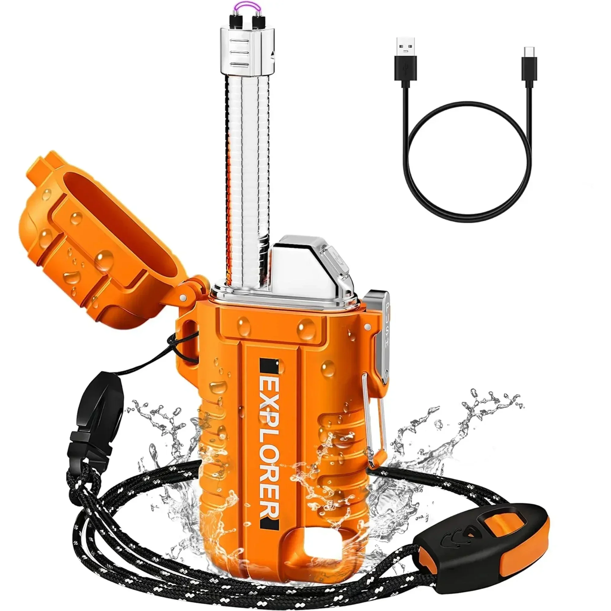 

Водонепроницаемая зажигалка с двойной дугой USB для кемпинга, альпинизма, 2026, новая портативная многофункциональная зажигалка с ремешком