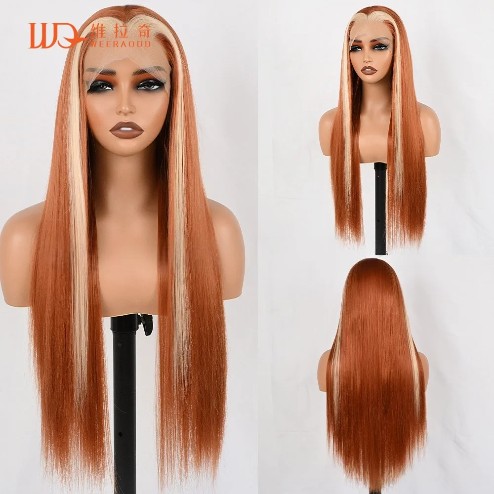 28inch-straight-ginger-orange-wig-platinum-blonde-money-piece-13x4-lace-frontal-glueless-heat-resistant-synthetic-copper-red-wig