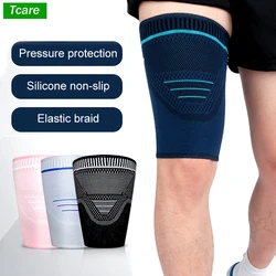 Tcare-almohadilla protectora de recuperación para alivio del dolor, manga de compresión para muslo, vendaje de soporte deportivo para piernas, Protector de tensión muscular