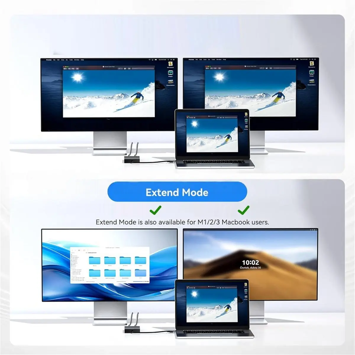 TYPE-C + USB Dual-Head 2-in-1 Docking Station with USB 3.0 Display Hub with Dual -Compatible 4K Converter