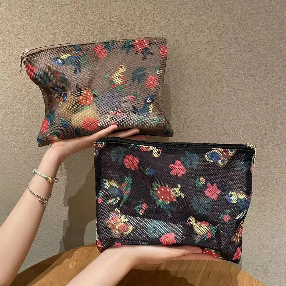 2025 Japanese Style Makeup Storage Bag Large Capacity Cartoon Printing Travel Storage Bag Vintage Floral Toiletry Bag