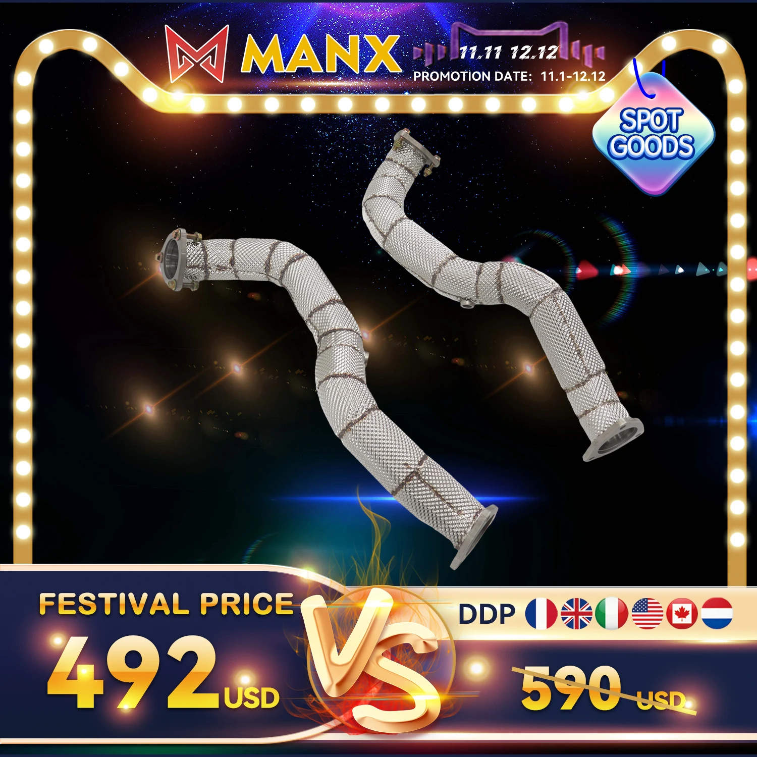 

11.11 MANX SUS304 for Porsche 718 GT4 RS 4.0L Exhaust systems Downpipe Exact Fit Non-destructive installation