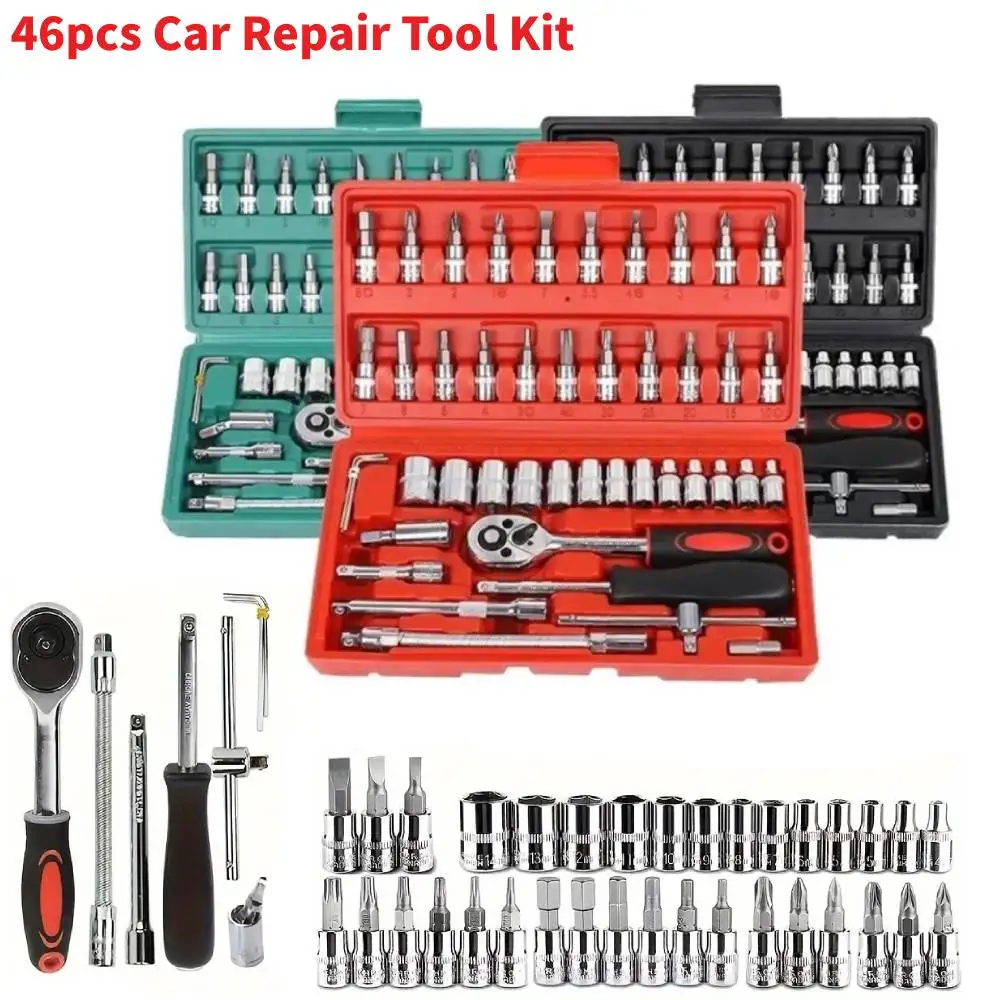 NEW Car Repair Tool Kit 46pcs/Set 1/4-Inch Drive Socket Set Car Repair Tool Ratchet Torque Wrench Combo Auto Repairing Tool Set