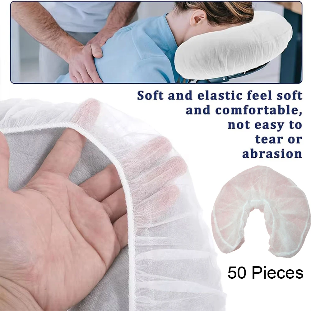 

50pcs Disposable Headrest Covers Elastic U-shaped Pillowcase Non-woven Massage Face Rest Cradle Cover Beauty SPA Tool