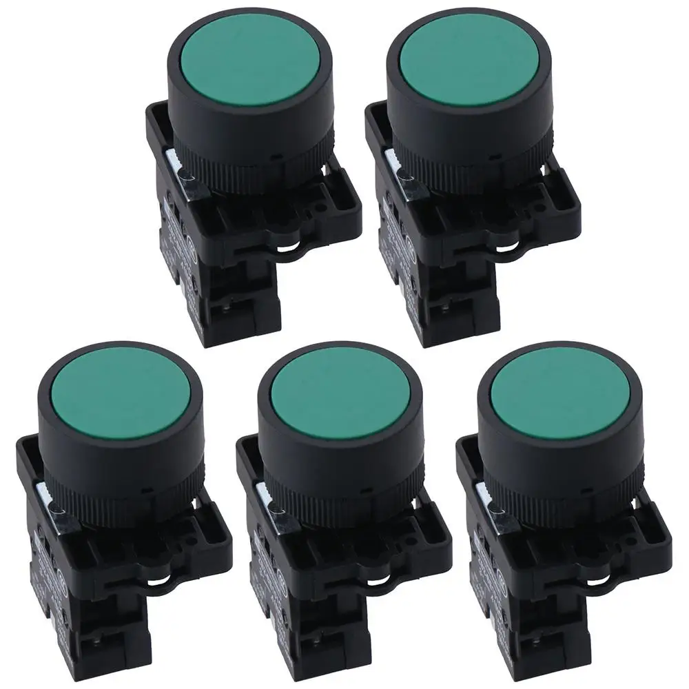 5pcs Durable 1 NO N/O Momentary Push Button Switch 600V 10 Amp Green Red Yellow Blue Sign Power Button Switch 22 mm Plastic