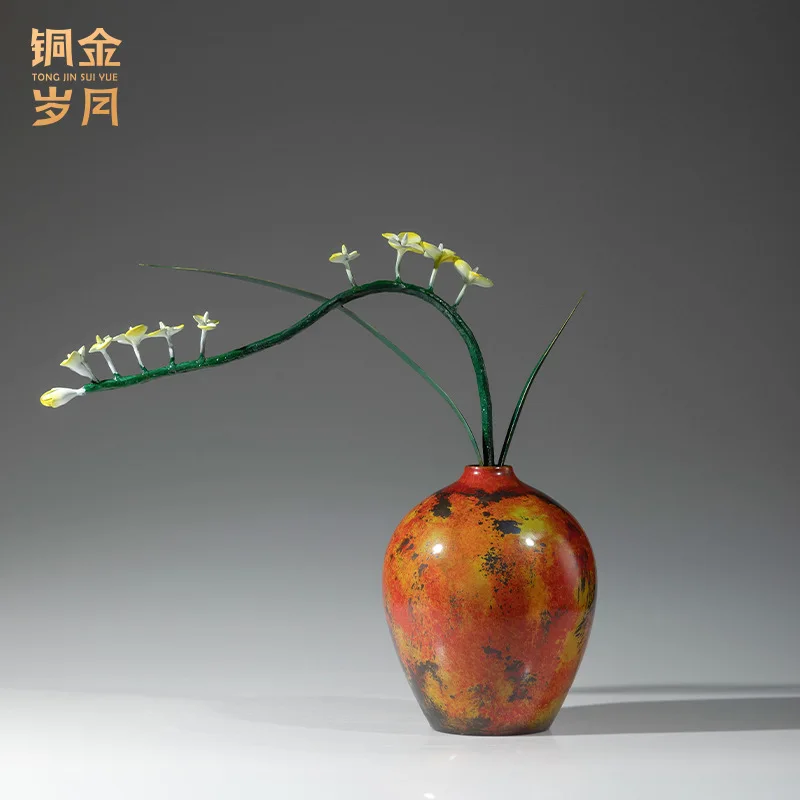 Copper Art Workshop Colorful Orchid Copper Ornament Orchid Vase Flower Arrangement Living Room TV Cabinet Entrance Desktop House
