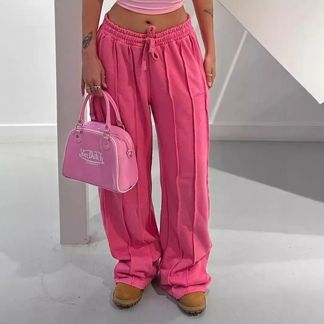 Women Pants Mid Waist Drawstring Trousers Wide Leg Pant Office Lady Elegant Loose Slight Strech Capris Summer Y2k Streetwear