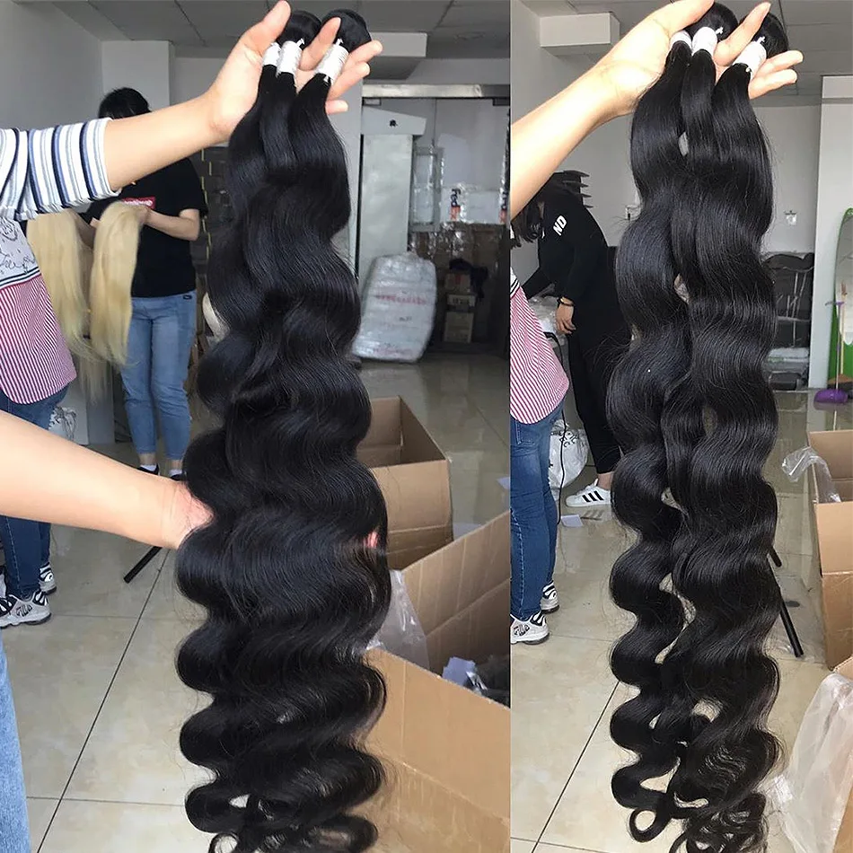 FASHOW Body Wave Human Hair Bundles Indian Hair Weaving Body Wave Hair Bundles Bouncy Sew-in Hair Weaves Remy Hair Extensions
