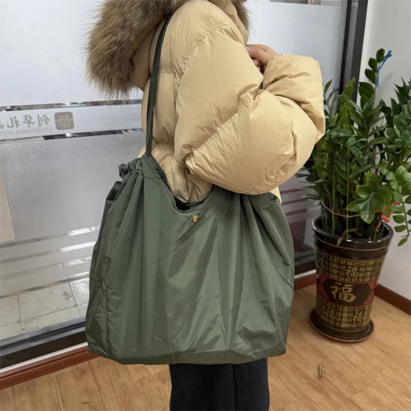 custom.Custom Large Nylon Polyester Reusable Shopping Tote Bags Waterproof Grocery Pouch Drawstring Foldable Fashion Gi