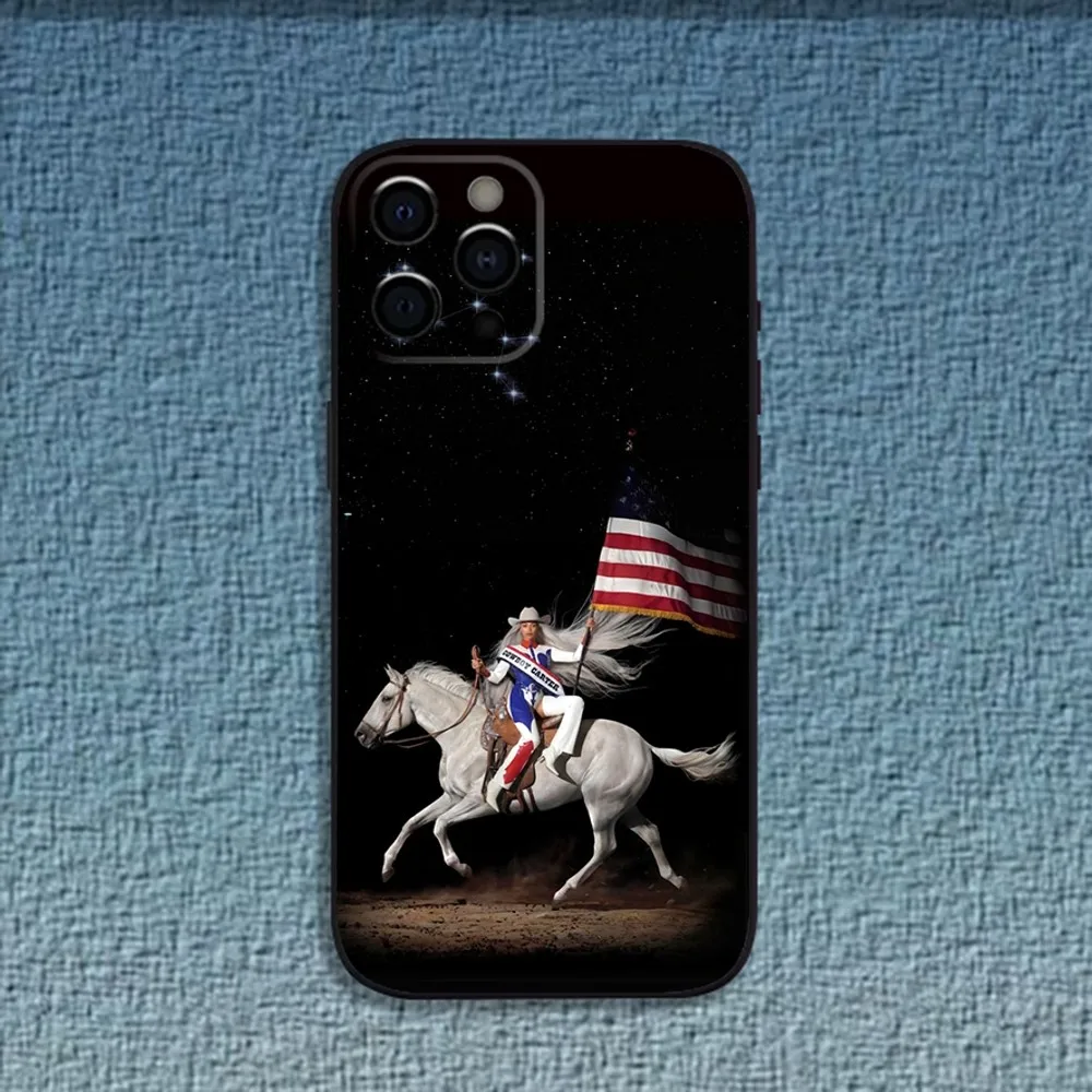 B-Beyonce COWBOY CARTER Phone Case For iPhone 16,15,14,13,12,11,Pro,X,XS,Max,XR,Plus,Mini Soft Black Cover