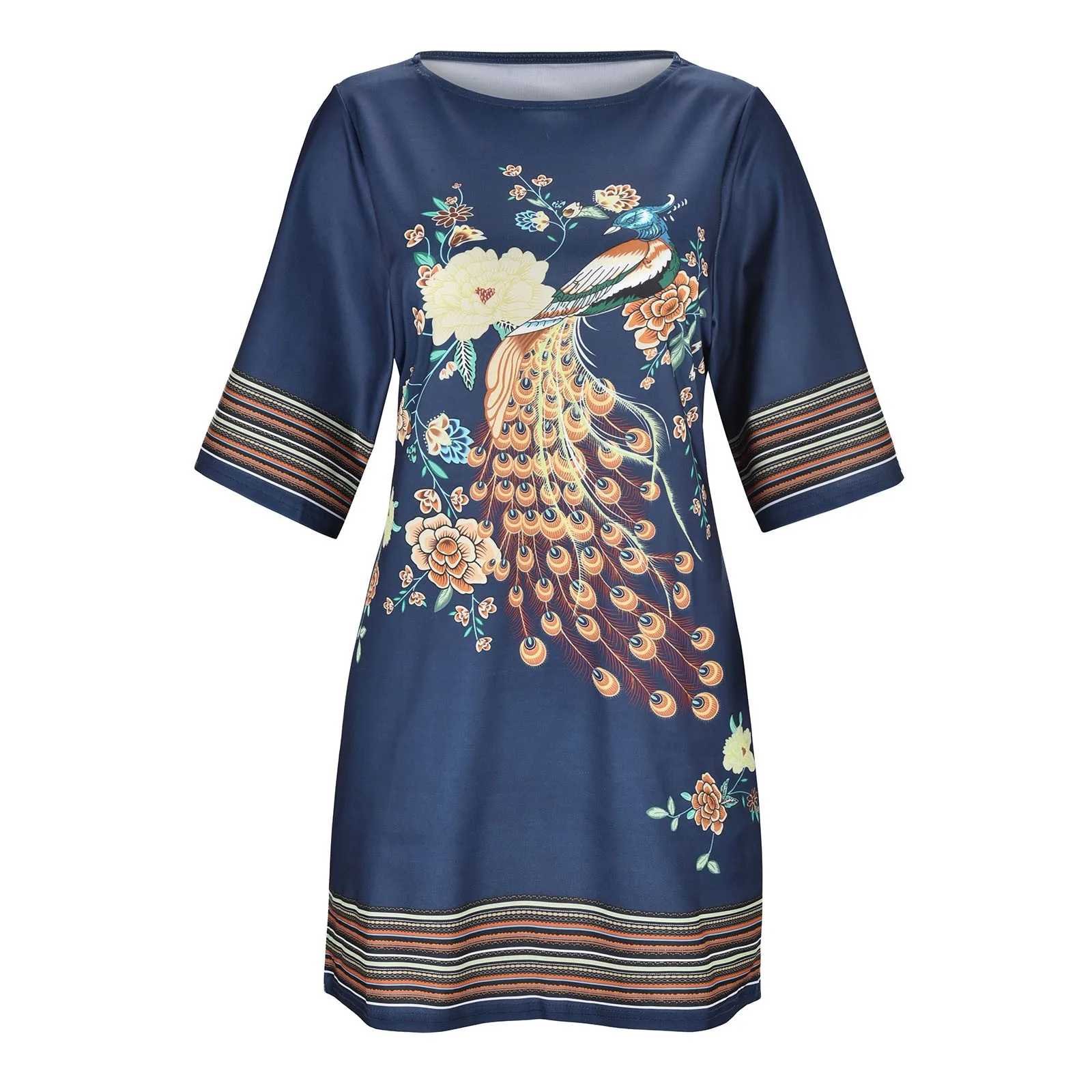 

2023 Women'S Fashion Floral Print Dress For Spring And Summer Ladies Large Size Loose Casual Half Sleeve Gradient Vestidos