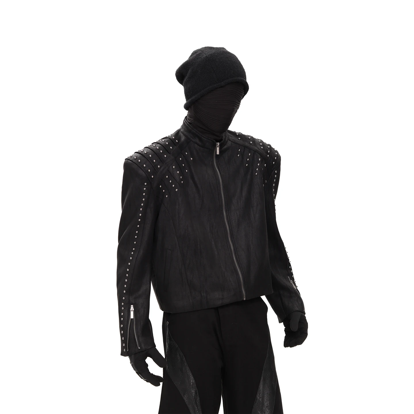 Men's 2025 Autumn New Metal Rivet Stand Collar Short Style Coats Male Faux Leather Jackets High-end Padded Shoulder Jacket Coats