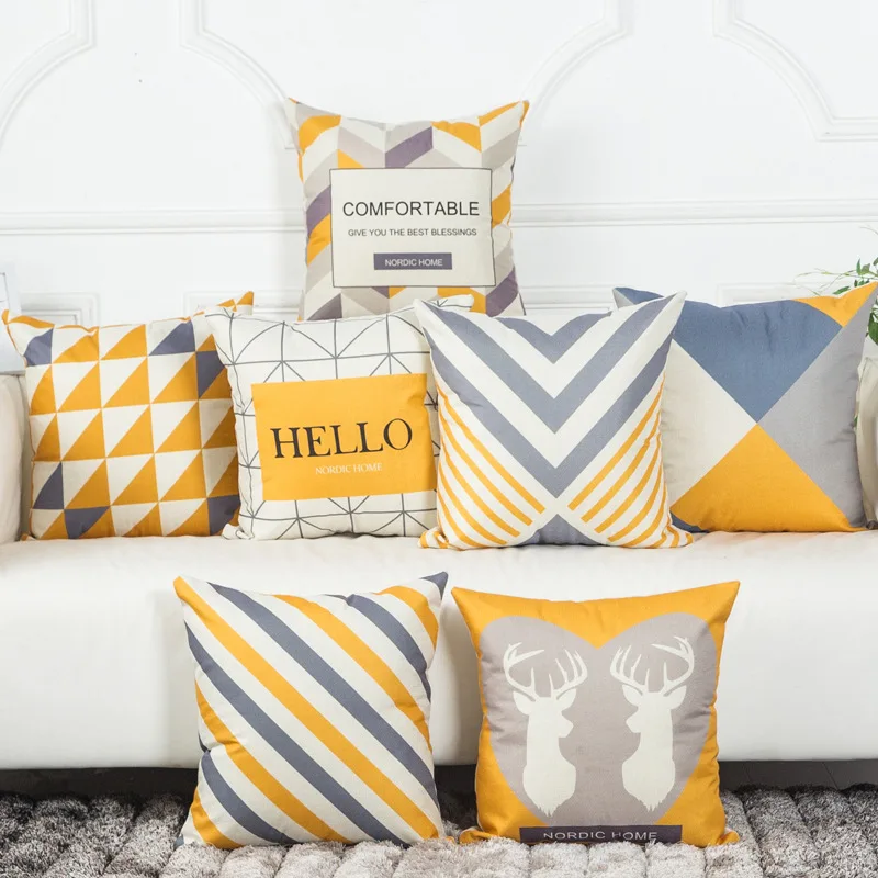 

Yellow Geometric Line Pillowcase 45x45 Geometric Cushion Cover Home Sofa Office Cushion Pillow Cover Linen Pillow Case Wholesale