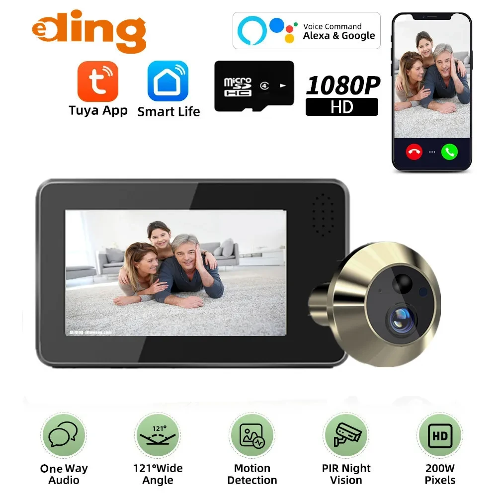 Home 8 Mini Câmera Peephole Tuya Smart 3d Reconhecimento Facial 1080p Monitor sem Fio Campainha de Vídeo 2023