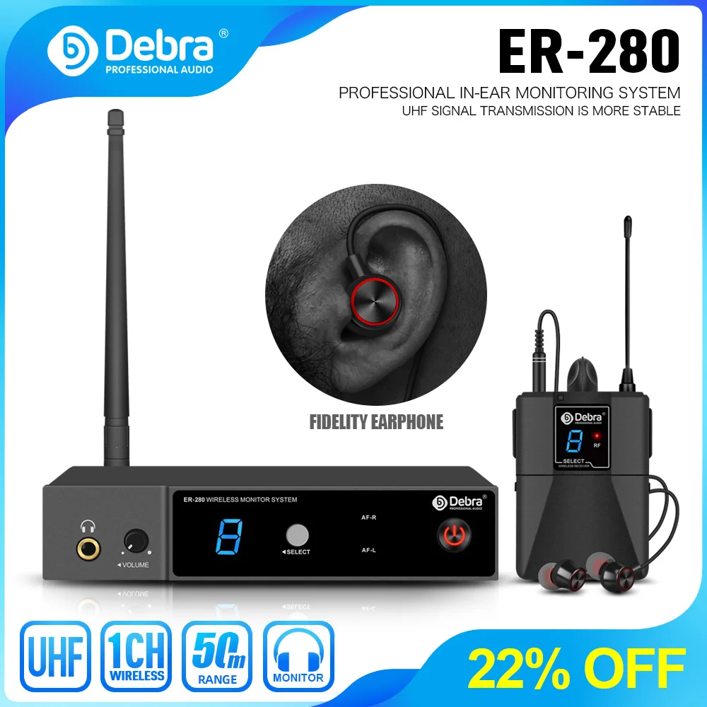 Debra ER-280 In-Ear Monitoring Wireless System Singal Channel UHF With Multiple Transmitter For Small Concerts And Home Theater.