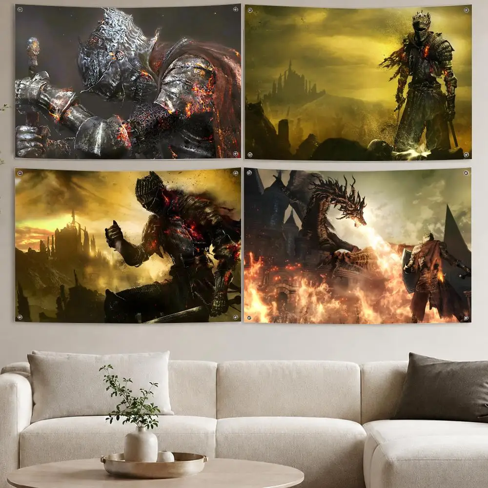 Game D-Dark S-Souls 3 Flags Aesthetic Wall Tapestry Printed Wall Hanging Living Room Party Outdoor Decor