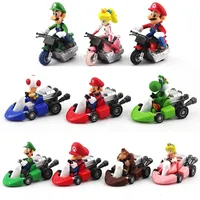 10pcs Super Mario Bros Cartoon Racing Game Toys Anime Figures Mario Luigi Bowser Mushroom Pull Back Cars Ation Figure Toys Gifts