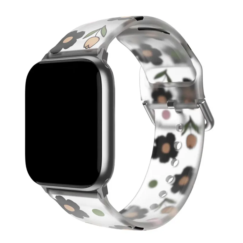 Pulseira de silicone transparente para apple watch, impressão floral, 44mm, 45mm, 49mm, iwatch série 8, 7, 6, 5, se, 9, ultra2