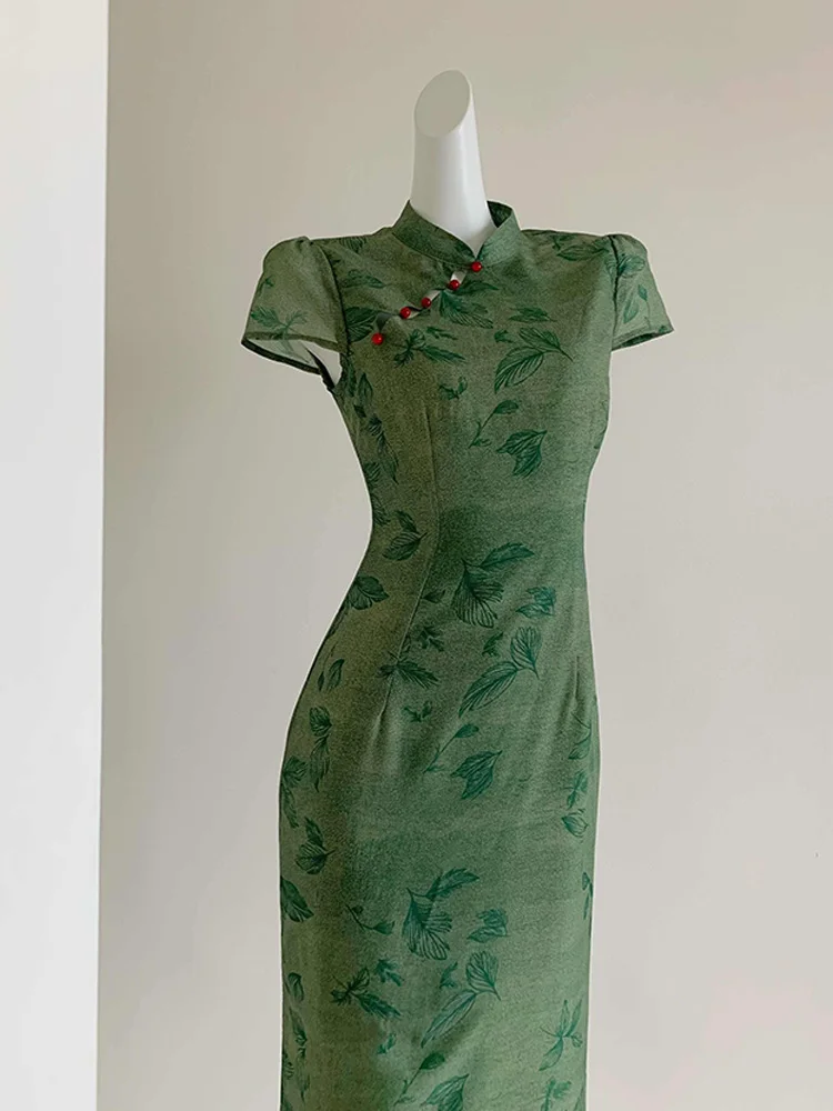

Danqing Chinese Sle een Long Qipao Dr Retro National Faion ort Sve White Enhancing Modified Traditional