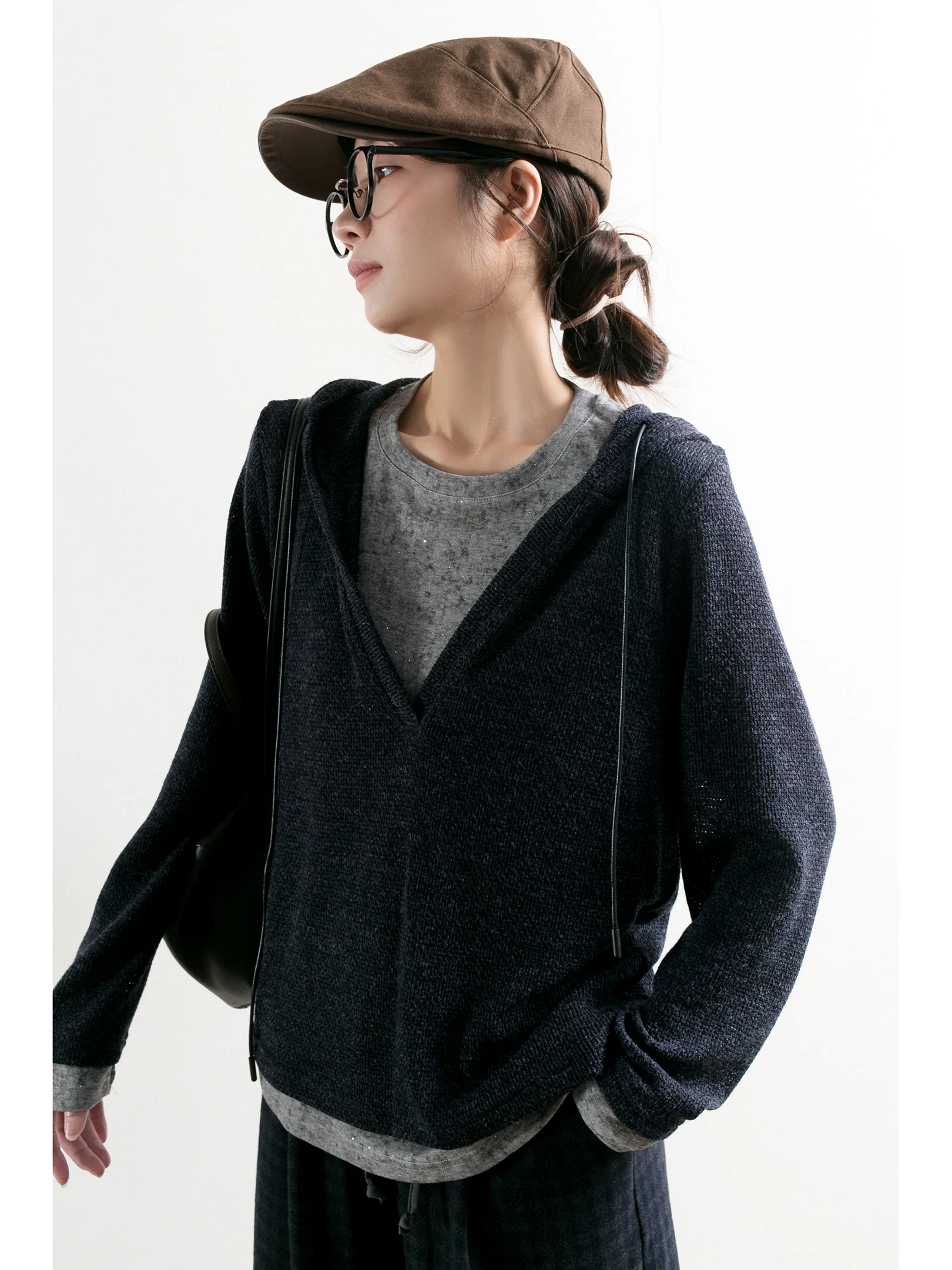 

Женский трикотажный топ TidePA класса люкс с капюшоном, имитация двухслойного платья, мягкий полиэстер