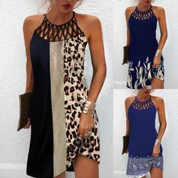 Vestido informal sin mangas con cinturón de malla con estampado de posicionamiento de viento nacional de verano 2024