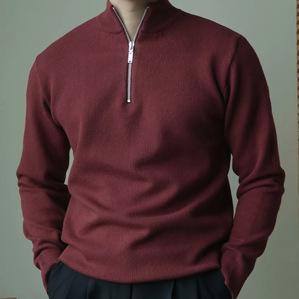 Autunno Inverno Colore caffè Cerniera Collo alto Pullover Maglione casual Uomo Collo mezzo alto Slim Fit Nero Caldo maglione lavorato a maglia maschile