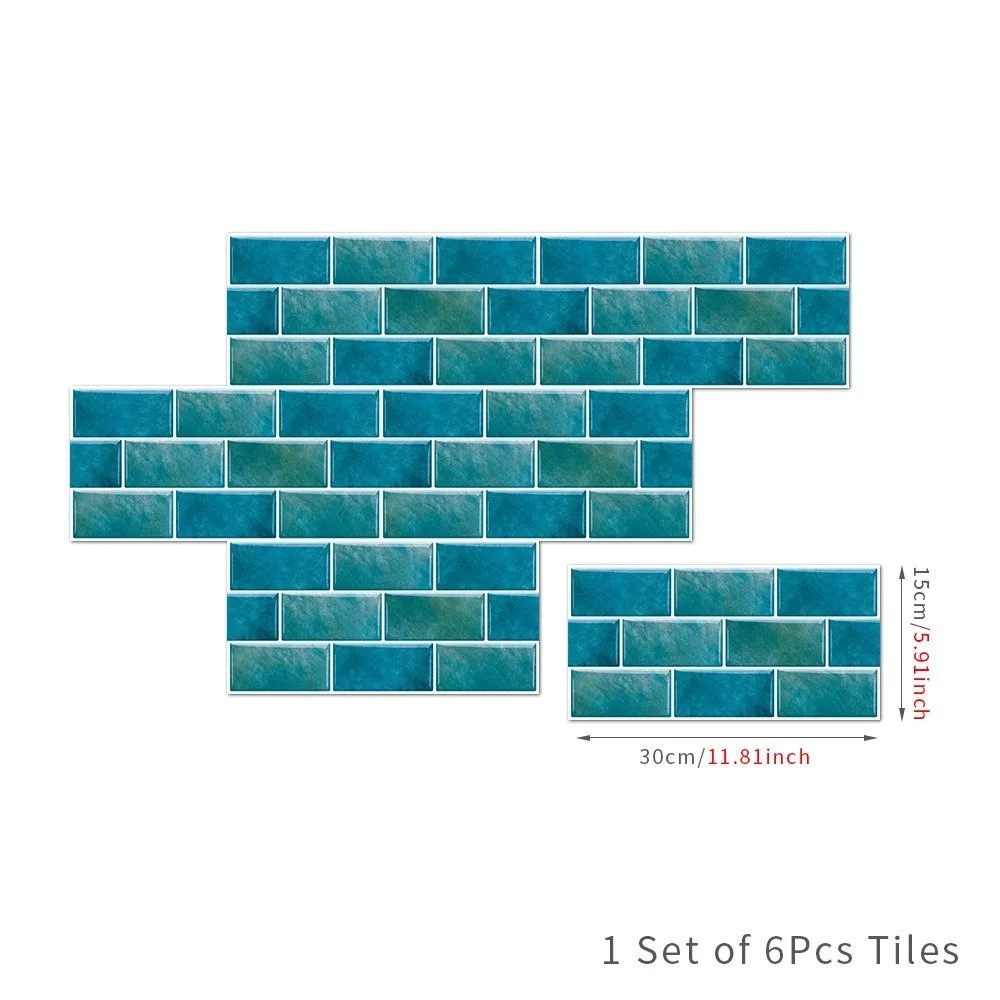 6pcs Self-Adhesive Tile Stickers Peel and Stick Thickened Wall Stickers DIY Waterproof Peel Stick Wall Decals