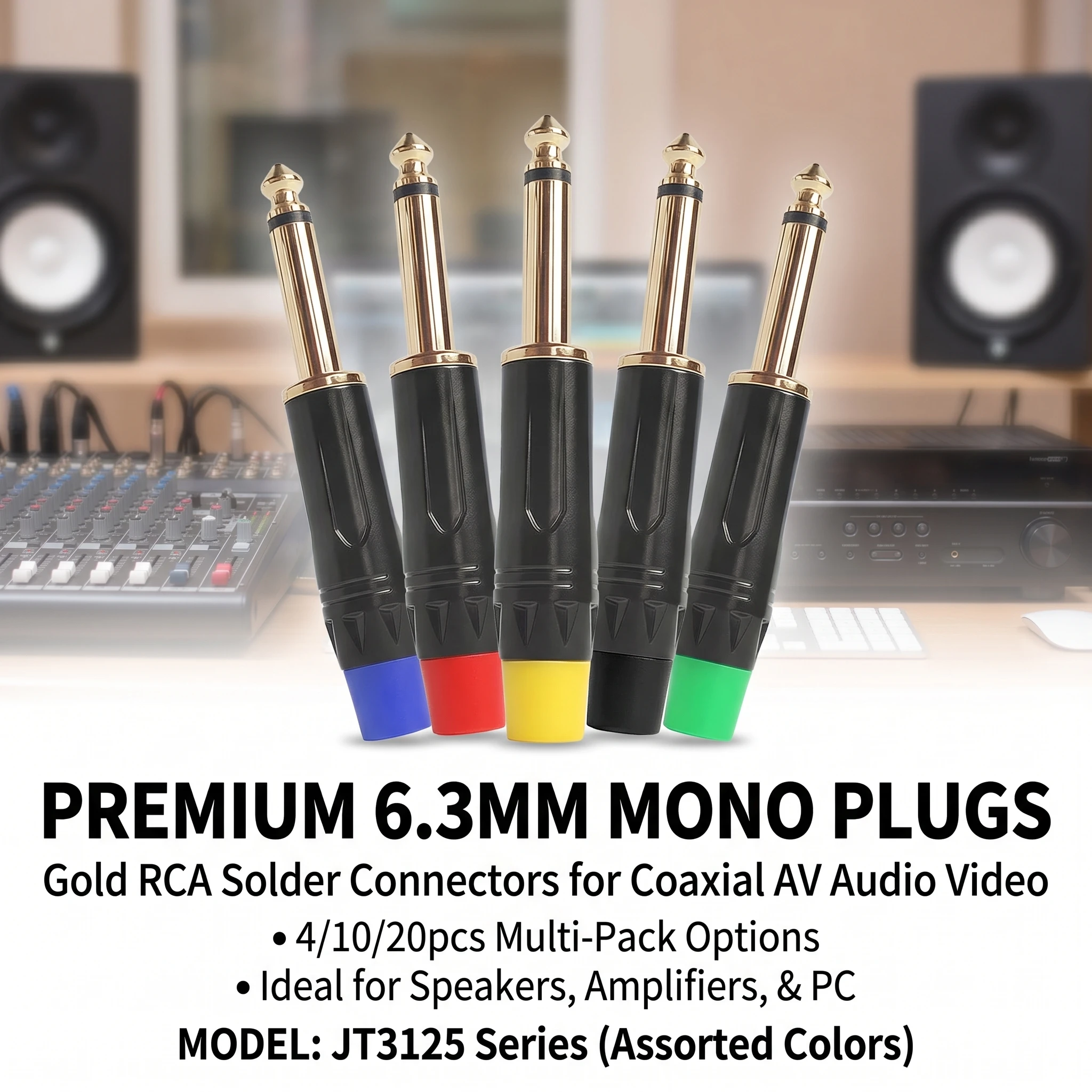 4/10/20pcs 6.3MM MONO PLUG Gold RCA Plugs - Coaxial AV Audio Video Solder Connectors for Speaker Amplifier PC