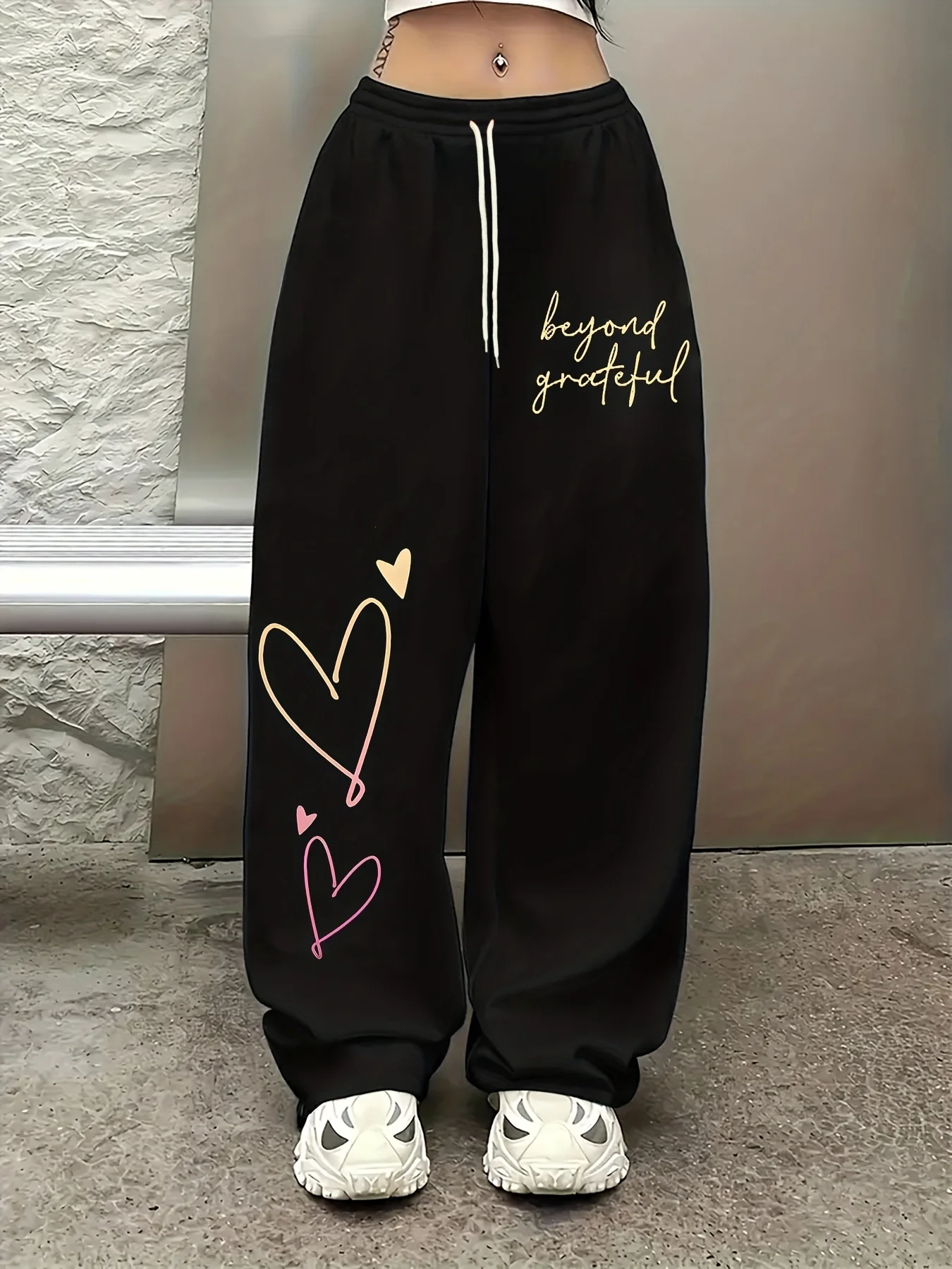 2026 Women's Kid Street Style Casual Sweatpants with Digital Print Arrivals for Spring Fleece Loose Fit Streetwear Oversized.