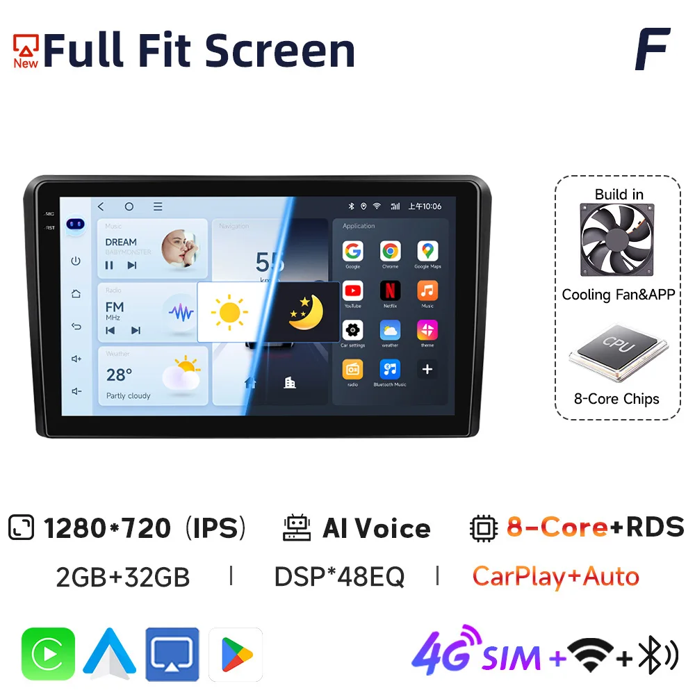 JIUYIN AI Voice Draadloze CarPlay Android Auto Radio Voor Audi A3 8P 2003-2013 4G Auto multimedia GPS 2din autoradio