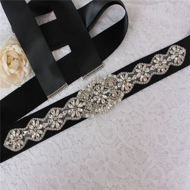 Pearls Wedding Belt Crystal Bridal Belt Sliver Rhinestones Satin Bridal Sash For Maternity Women Wedding Dress Accessories