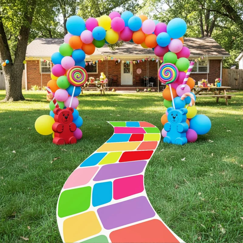 

Складной коврик VIKAMA Candy Land: портативный, разноцветный, для детских праздников, дней рождения, свадеб и декора мероприятий