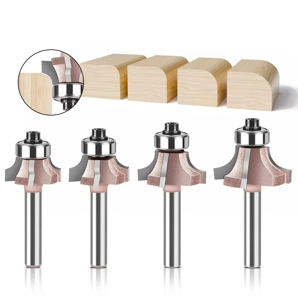 1/4인치 생크 고품질 4날 루터 비트 세트 정회전 및 역회전 목공 밀링 커터 R1 R1.5 R2 트리밍 나이프 엣지