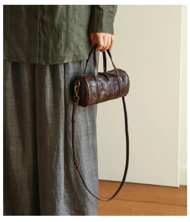 PNDME modische, lässige, handgefertigte Damenhandtasche aus erster Schicht Leder, schlichte, Vintage-Optik, echtes Leder, niedliche Mini-Umhängetasche für Damen – Detail 1