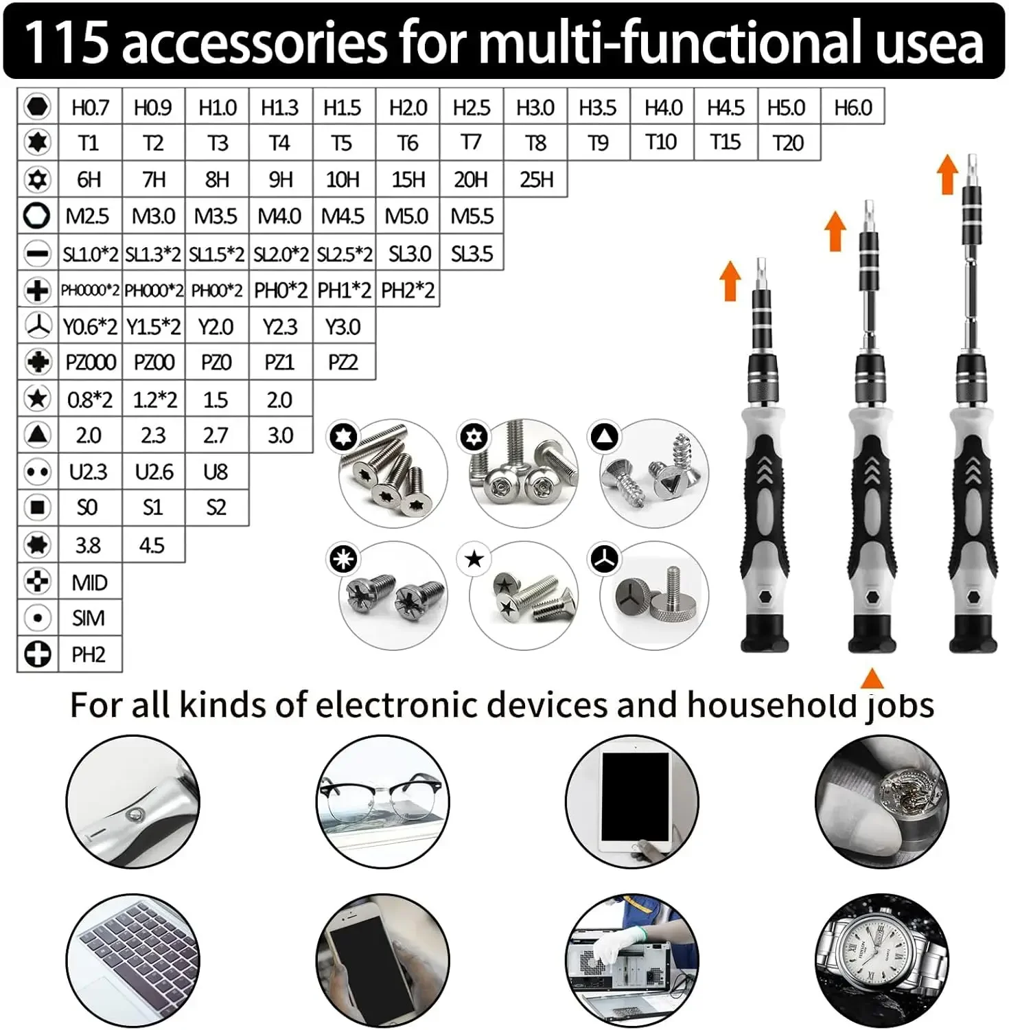 115 in 1 Precision Screwdriver Set Magnetic Repair Tool Sets Screw Driver Bit DIY Precisions Tools Kit for PC Laptop Phone Watch