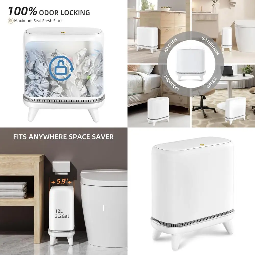 

Press Lid Trash Bin, 3.2 Gallon Vacuum-sealed Waste Basket for Bathroom, Bedroom, Office, and RV