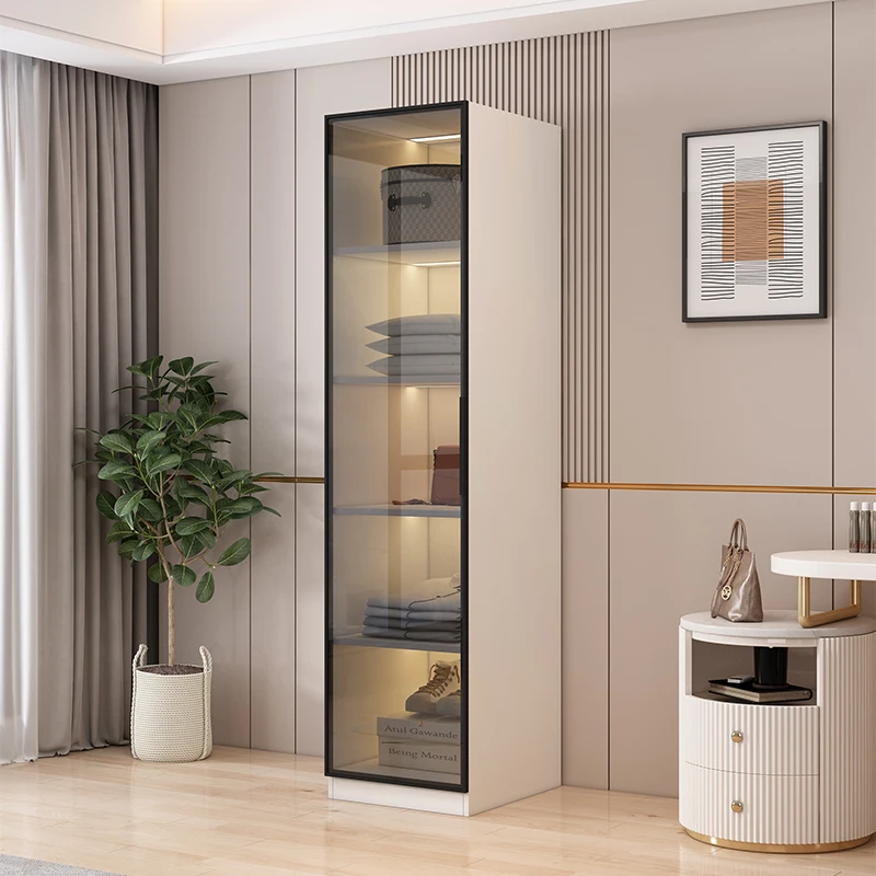 Modern minimalist solid wood single-door and double-door glass door wardrobe multifunctional luxury wardrobe bedroom cabinet