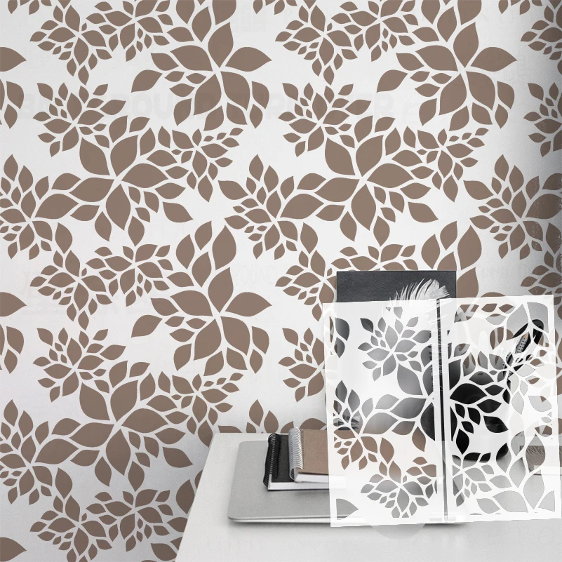 40cm - 60cm Stencil For Wall Large Decor Painting On The Furniture Template Paint Niche Petal Plant Flourish Lush Leafy S128