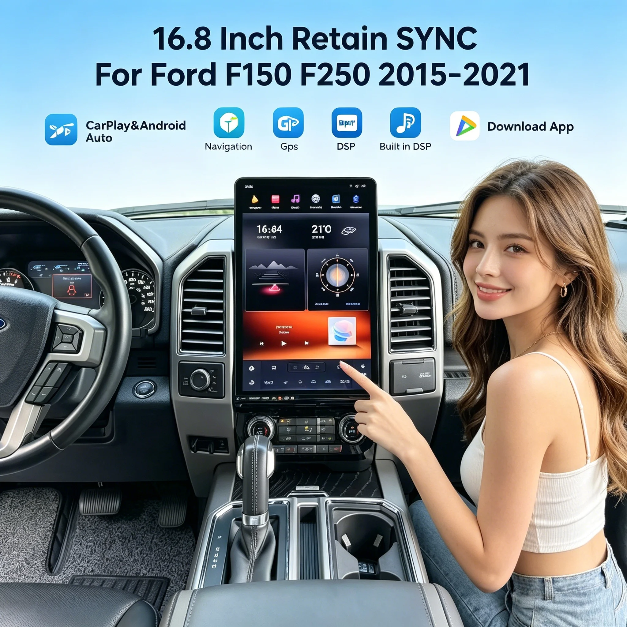 16.8 Inch Retain SYNC For Ford F150 F250 2015-2021 Multimedia Player Android 13 Car Radio Carplay FM Bluetooth5.0 GPS Navigation