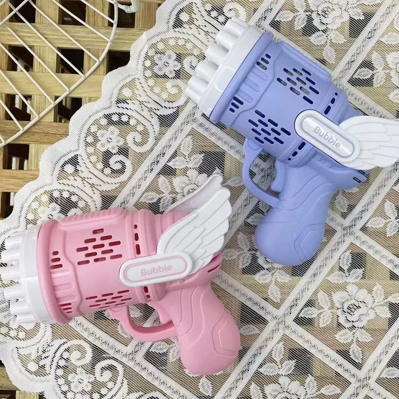 Bubble Gun Kids Toys Rocket 32 Holes Soap Bubbles Machine Gun Shape Automatic Blower With Light Outdoor Toy Gifts Party